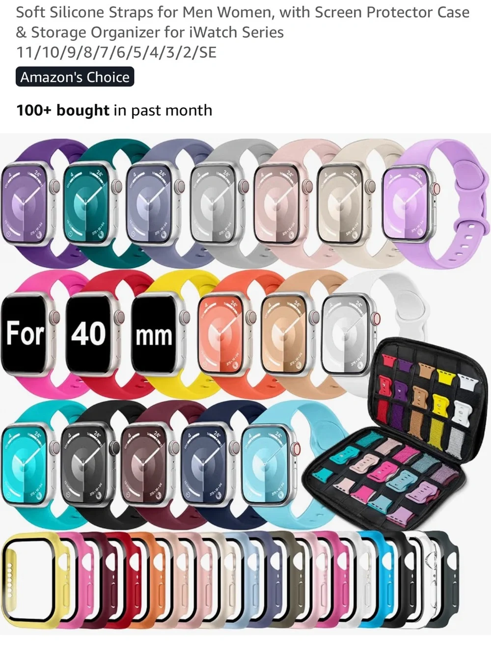 Set of Silicone Smart Watch Bands and Screen Protectors with case
